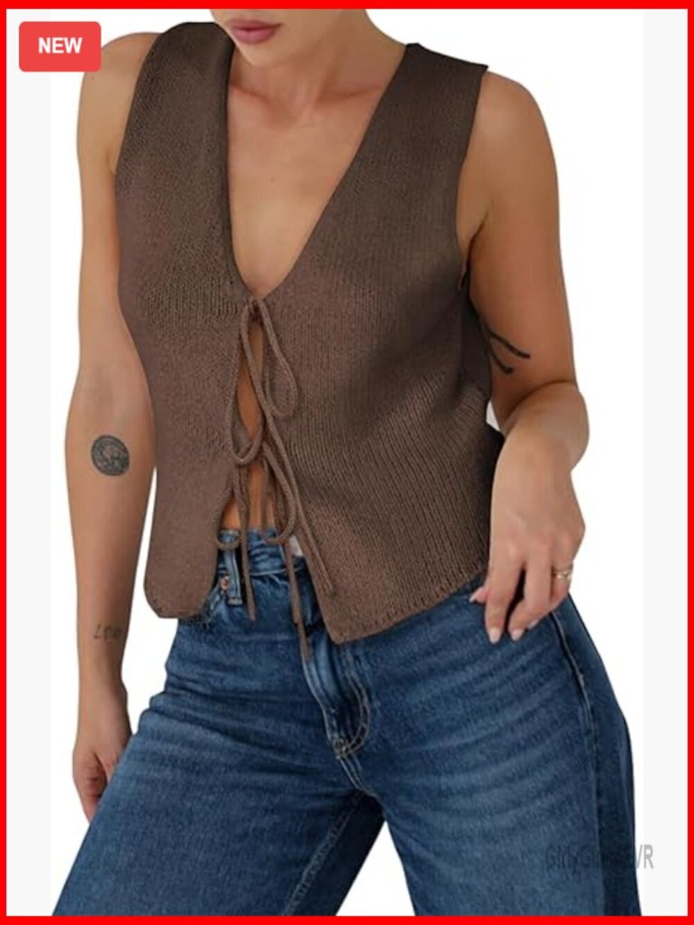 Tie Front Knit Vest Ribbed Tank Top Sleeveless Summer Casual